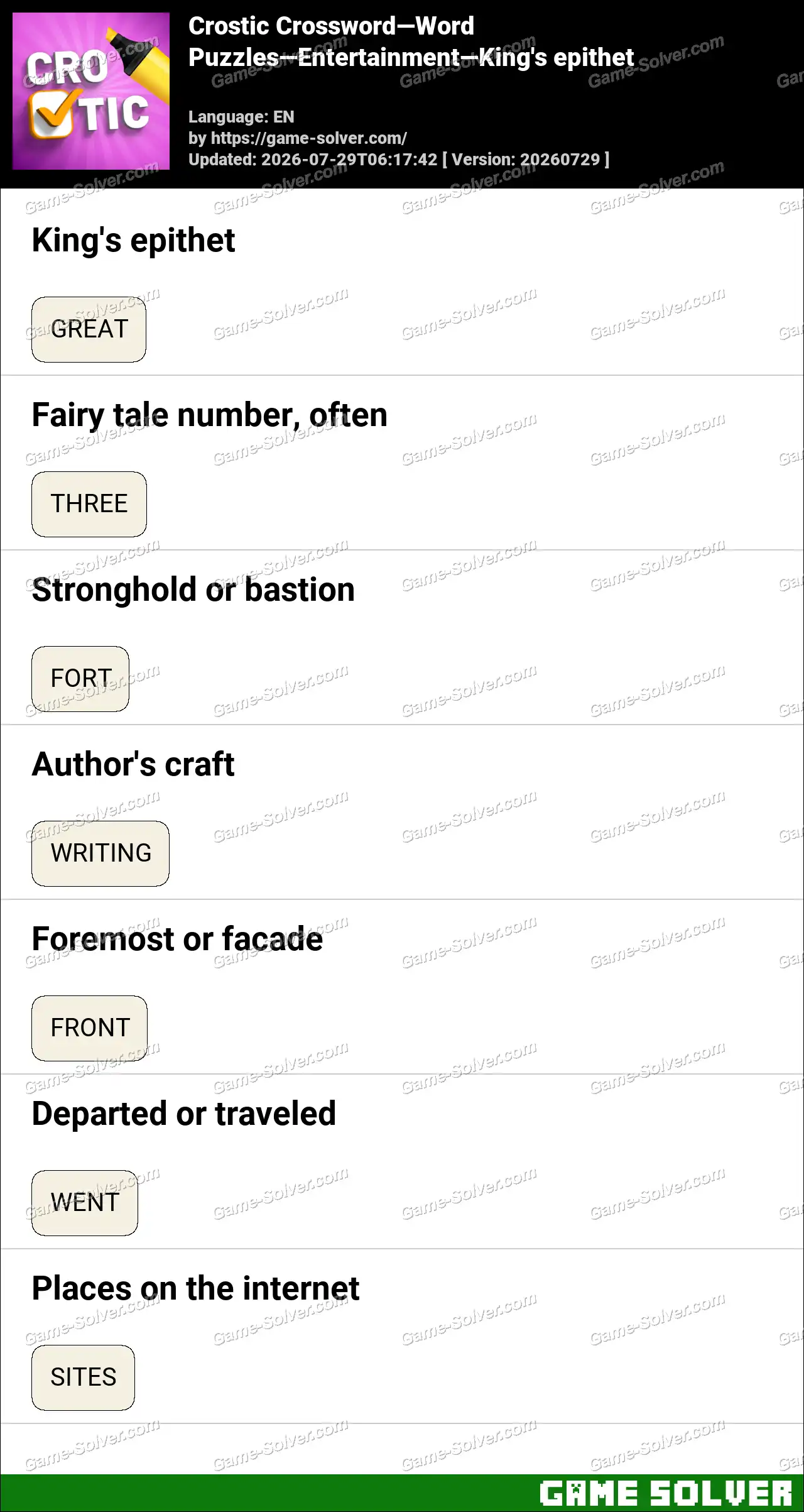 Crostic Crossword-Word Puzzles-Entertainment-King’s epithet